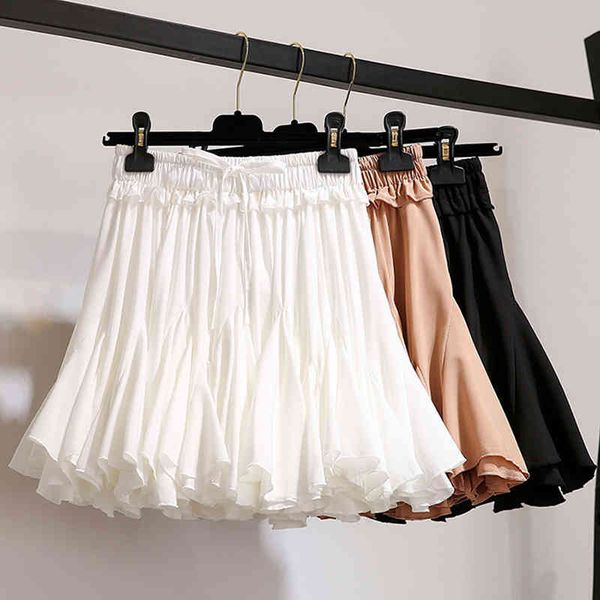 

paris girl white black chiffon summer shorts skirt women fashion korean high waist tutu pleated mini sun school female 210524