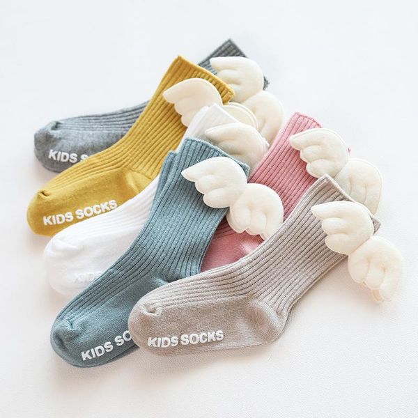 

socks born baby kids toddlers girls knee high angle wing with rubble soles leg warmer clothing, Pink;yellow