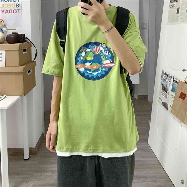 

men's t-shirts enaihui summer print short sleeve t-shirt for men hong kong style lovers loose-fitting fashion student jacket f, White;black