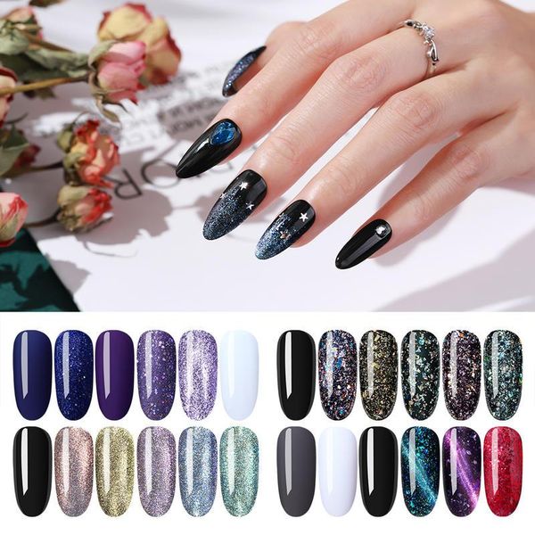 

nail art kits (6pcs)elite99 mixed shining color gel polish kit cat eye megnetic gift set 10ml soak off uv led primer manicure