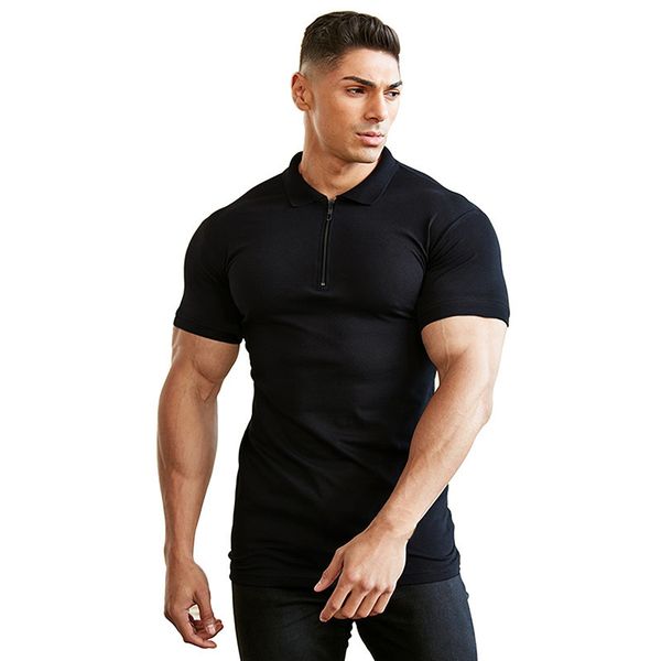 

2021 new european and american men's casual sports training lapel zipper short-sleeved t-shirt summer solid color t-shirt, White;black