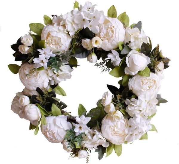 

garlands front door wreaths, artificial white peony hanging wreath for home indoor outdoor window wall wedding party decoration decorative f