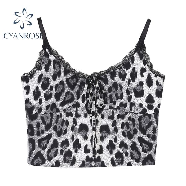

women's leopard print camisole club bar lace-up slim spaghetti strap bodycon female summer y2k vintage skinny camis 210430, White