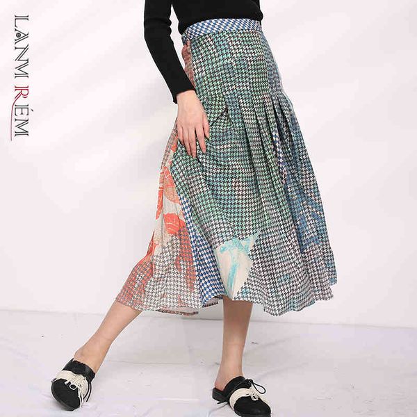 

women's spring summer skirts zipper high waist vintage print bottoms fashion skirt famale korean pf477 210507, Black