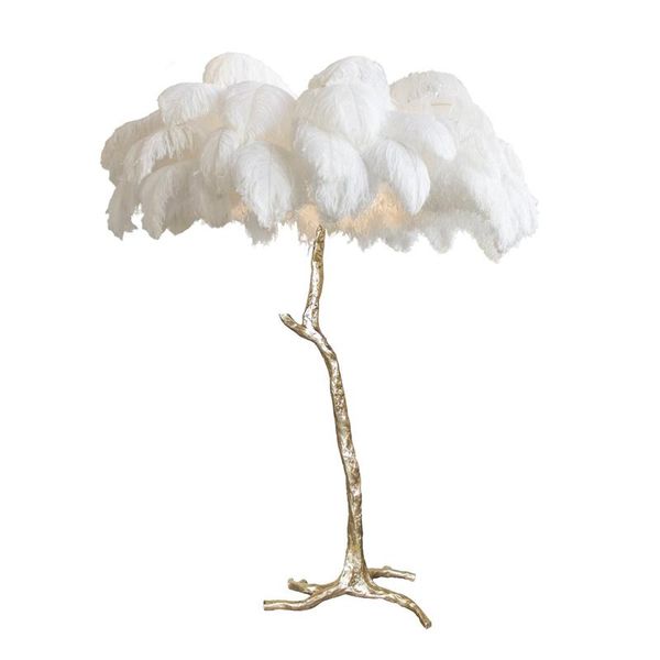 

ostrich feather floor lamp copper brass gold nordic standing for living room modern luxury villa tripot decorative lightin lamps