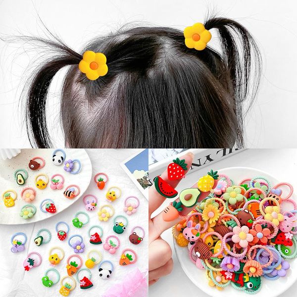 

hair accessories 10pcs cartoon circle for baby girls resin ropes cute flower bowknot ties kids headdress, Slivery;white