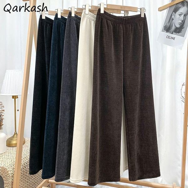 

women's pants & capris corduroy casual women keep warm loose elastic waist thicker korean style solid fashion straight trousers chic, Black;white