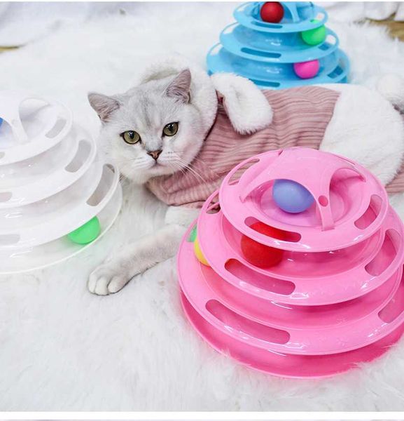 

small animal supplies 3/4 levels cat toy funny tower tracks disc ball interactive pets toys intelligence amusement plate pet kitten