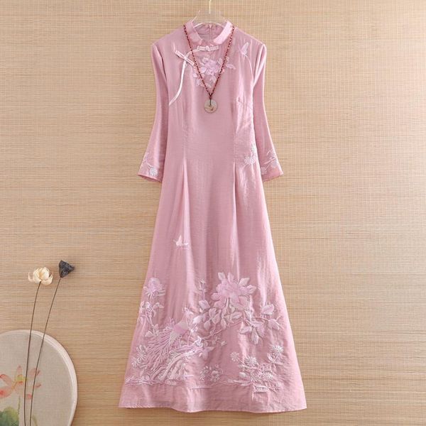 

ethnic clothing high-end autumn women embroidery phoenix peony cheongsam dress retro elegant lady qipao party female s-xxl, Red