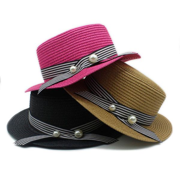 

stingy brim hats 2021 fashion womwn straw sun hat with round stripe flat for elegant lady summer seaside beach boater fedora panama cap, Blue;gray