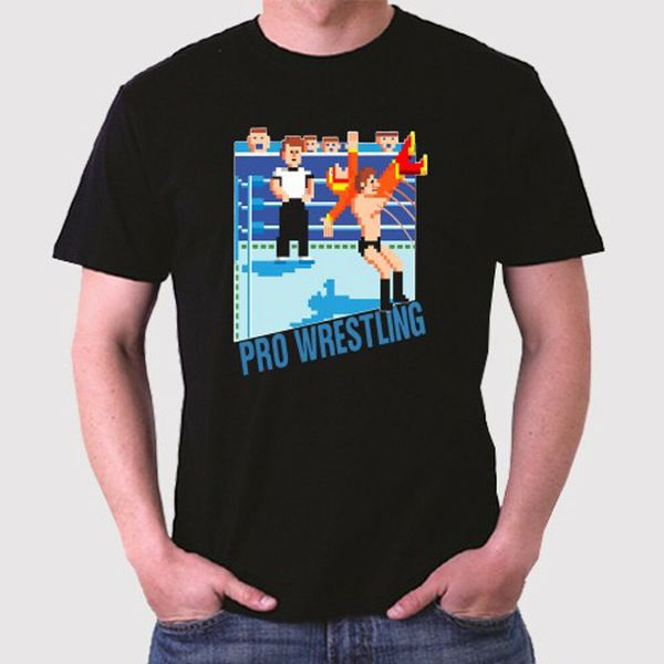 

new pro wrestling retro video game men's black t-shirt size s to 3xl, White;black