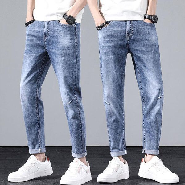 

summer quarter jeans men's thin loose harlan leggings trend simple trousers, Blue