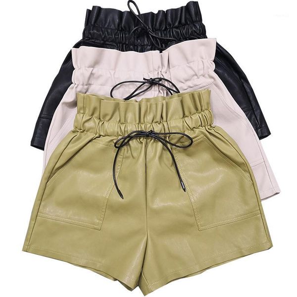 

women's shorts black high waist women 2021 autumn wide-leg leather korean winter loose street, White;black