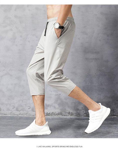 

men's shorts korean 7-point pants men's ice silk quick drying loose straight tube summer youth boys' oversized outer middle tro, White;black