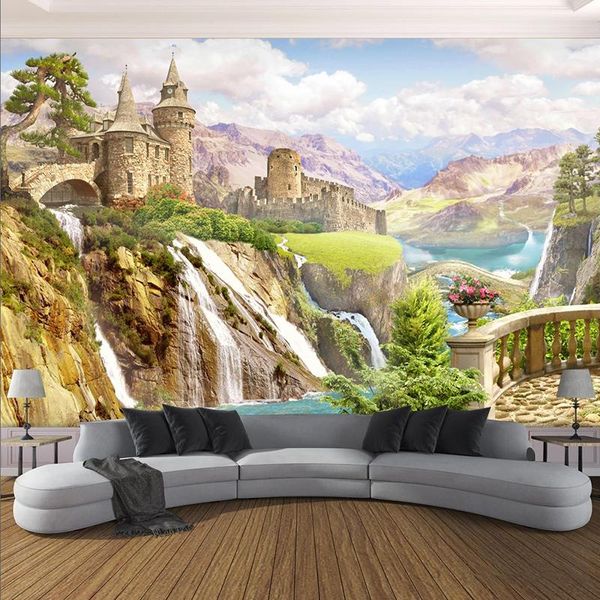 

wallpapers po wallpaper 3d stereo garden castle scenery murals living room bedroom landscape wall painting papel de parede