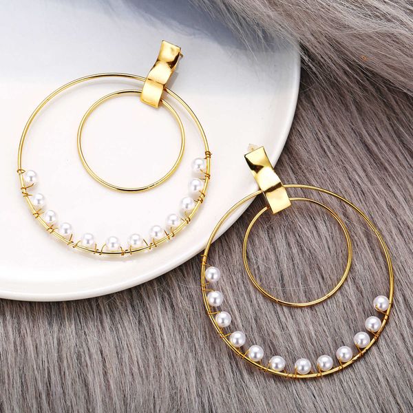 

5040651 size circle wrapped pearl earrings creative simple gold earrings, Silver