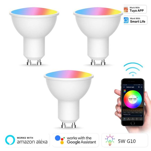 

smart home control gu10 spotlight wifi dimming light bulb rgb+cw 2700-6500k lamp works with alexa google voice