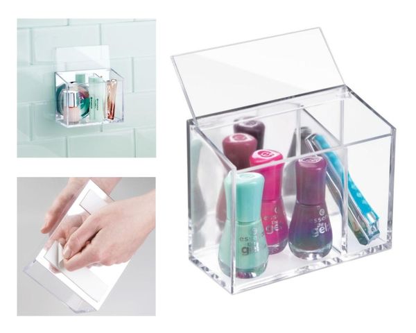 

cosmetic organizer with lid, self adhesive storage boxes & bins