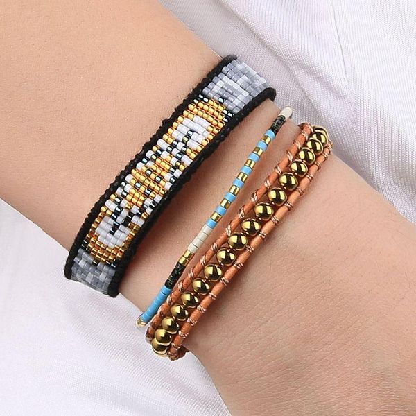 

charm bracelets kelitch miyuki beaded for women handmade leather wrap bangles jewelry gift friends kpop accessories bransoletki, Golden;silver