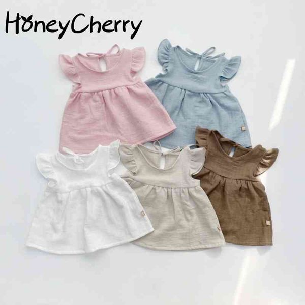 

summer girl set cute and sweet sleeveless baby candy color short sleeve clothes 210515, White