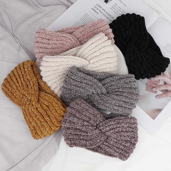 

women headband solid color wide turban twist knitted cotton hairband spiral double girls makeup elastic hair bands accessories1