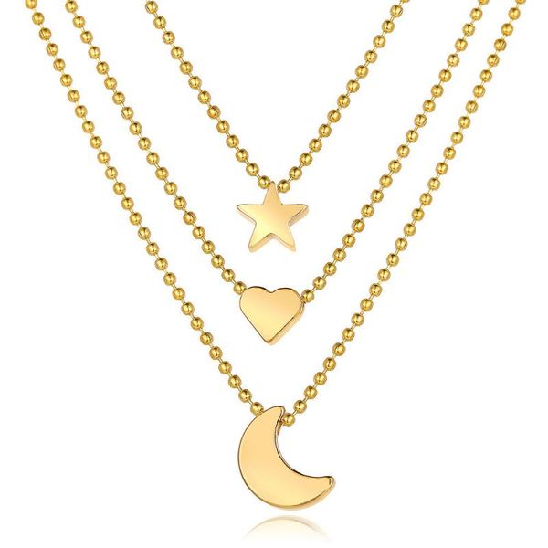 

pendant necklaces trendy gold beads chain choker three layers crescent moon star heart necklace for women collar de la media, Silver