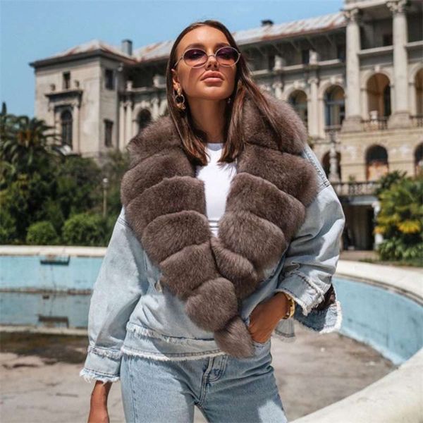 Fursarrarca de alta qualidade real casacos de pele de inverno moda moda quente colarinho jaqueta jaqueta feminina casaco feminino 210928