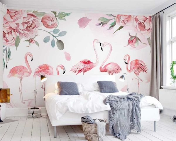

custom 3d wallpaper mural pink medieval flamingo watercolor rose flower tv background wall wallpapers