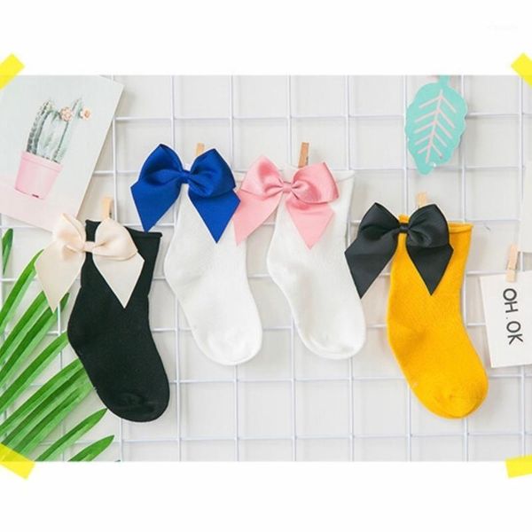 

kids socks toddlers girls big bow short quality long soft 100% cotton lace baby tube children sock calcetines, Pink;yellow