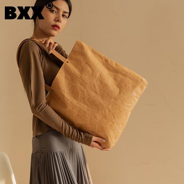 

[bxx] simple solid color kraft paper bags for women 2021 summer shoulder bag handbags trending luxury hand hs079