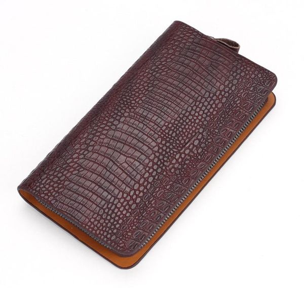 

wallets men long fashion crocodile pattern genuine leather mobile phone clutch bag card holder wallet coin purse, Red;black