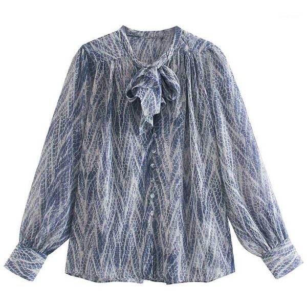 

women's blouses & shirts agong vintage o neck women fashion serpentine printed elegant loose bow long sleeve female ladies gaa, White