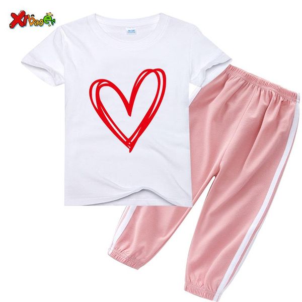 

clothing sets boys girls set short sleeve cartoon color print summer t-shirt + trousers 2pcs outfits baby kids, White