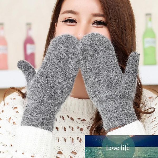 

five fingers gloves sparsil women full wool warm mittens winter thicken cold-proof plush 2 layer knitted glove female autumn guantes factory, Blue;gray