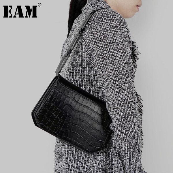 

cross body [eam] women hollow out strap black crocodile pattern pu leather personality all-match shoulder bag fashion 2021 18a2170