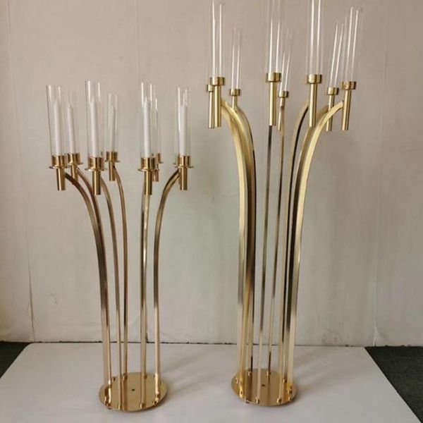 

party decoration wholesale floor gold metal 8 arms clear candlesticks wedding tall standing candelabras for table centerpiece yudao1647