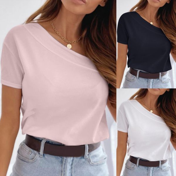 

womens summer solid color women sweater one shoulder t shirt blouse mujer camisetas femme shirts, White;black