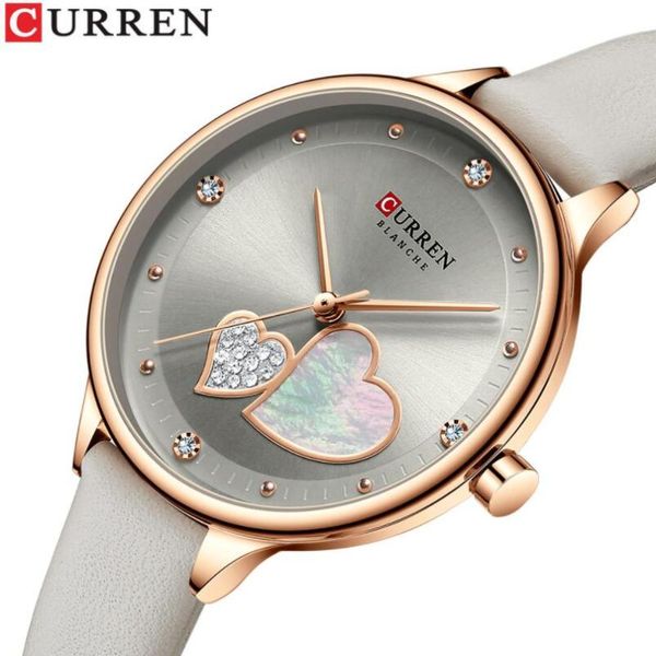 

wristwatches curren women watches 2021 designer emerald dial with rhinestone heart charming quartz wristwatch, Slivery;brown