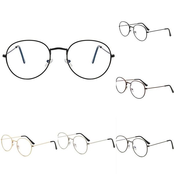 

fashion sunglasses frames metal vintage round glasses oversized frame optical eyeglass portable men women vision care spectacles, Black