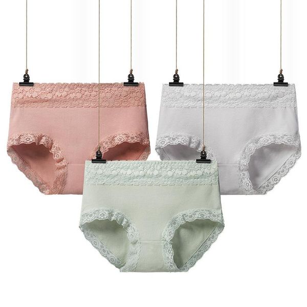 

women's panties l~2xl mid waist lace briefs seamless cotton underwear for women female intimates lingerie antibacterial underpants, Black;pink