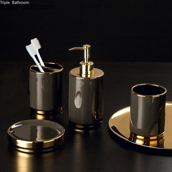 

bath accessory set light luxury bathroom kit ceramic home portable toothbrush holder soap dish mouth cup liquid dispenser accessories