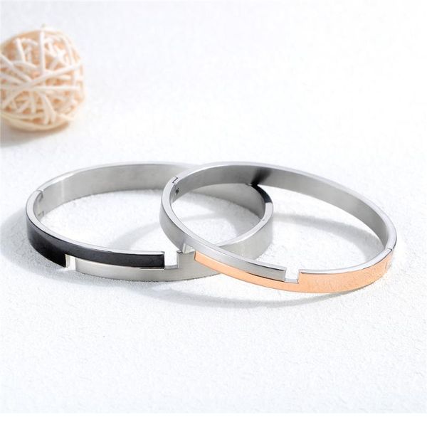 

charm bracelets arrival stainless steel black rose gold color couple bangle bracelet anniversary jewelry gift for women men, Golden;silver