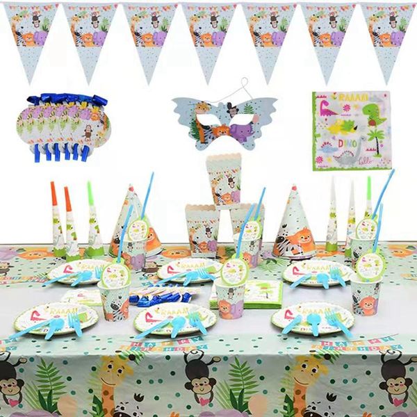 

disposable dinnerware safari cartoon animal jungle party supplies tableware paper cup plate tablecloth kids birthday decoration