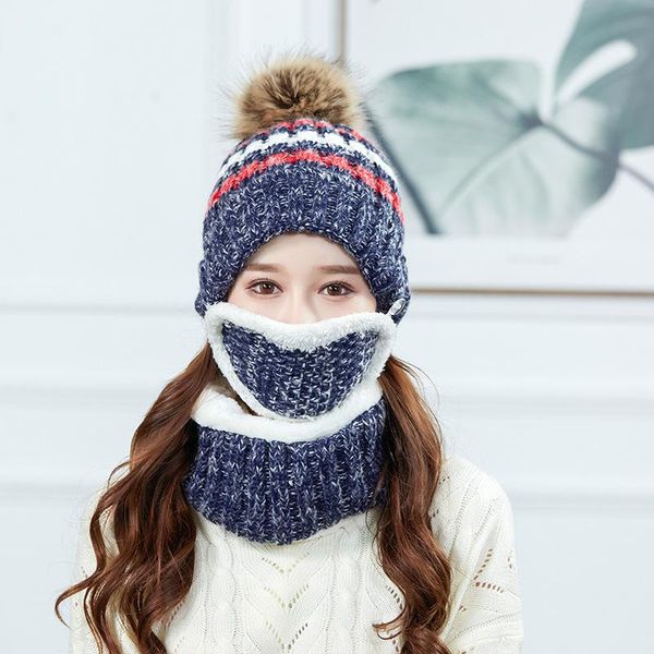 

hats, scarves & gloves sets women's winter hat scarf set keep face ear warm outdoor ski knitted beanies and loop for women, Blue;gray