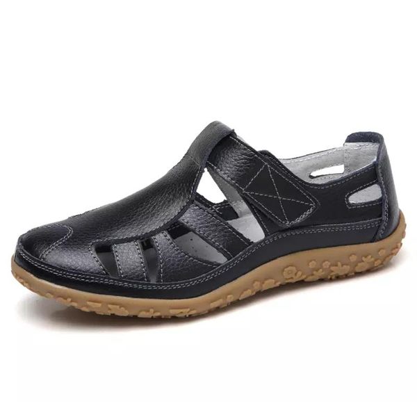 

sandals summer women's leather soft sole wedges platform with buckle strap, Black