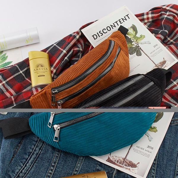 

women corduroy waist bag fashion travel money phone chest banana ladies designer canvas fanny pack female bum belt bags