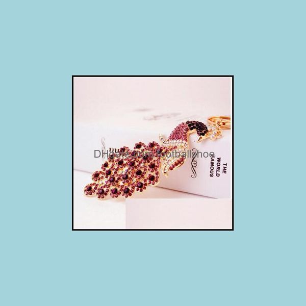 

keychains fashion aessories 4 colors bling rhinestone elegant colorf peacock keychain peafowl peahen keyring bag pendant car key chain ring, Silver