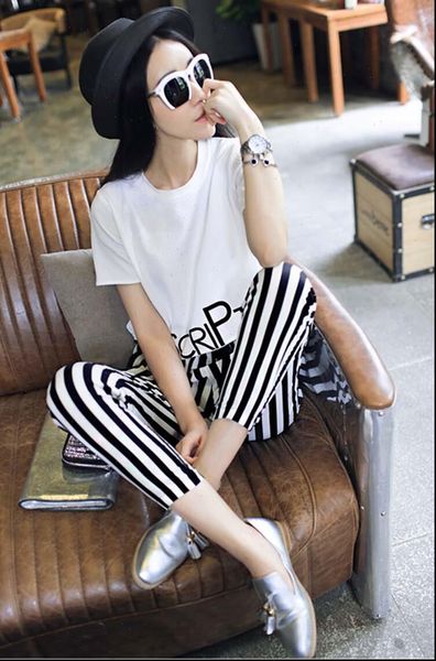 

2pieces summer set tracksuit women tracksuits outfit casual lovely printing cotton letter short t shirt striped harem pants sweatshirt, Gray