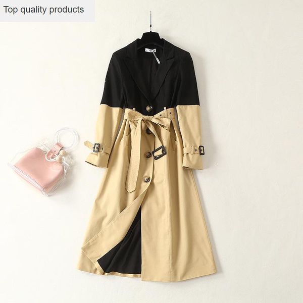 

women's trench coats 2021 autumn fashion brand windbreaker single breasted long coat raincoat business outerwear with belt yq419, Tan;black