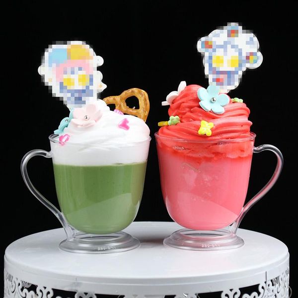 

disposable cups & straws 10pcs goblet teacup mousse cup pudding sawdust plastic creative hollow thickened simulation glass party